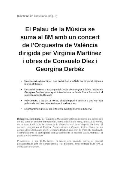 El Palau de la Música se suma al 8M con un concierto de la Orquesta de València dirigida por Virginia Martínez