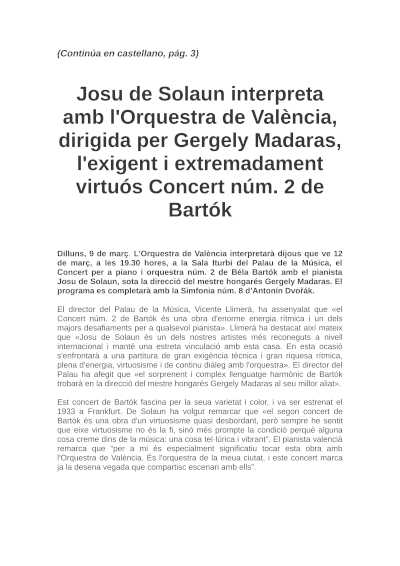 Josu de Solaun interpreta el Concierto n.º 2 de Bartók con la Orquesta de València
