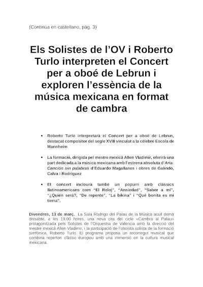 Los Solistas de la OV y Roberto Turlo interpretan el Concierto para oboe de Lebrun