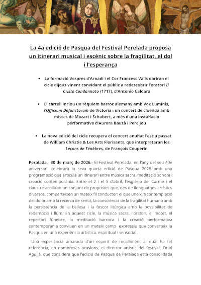 La 4a edición de Pascua del Festival Perelada propone al público un itinerario musical y escénico