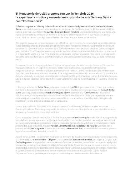 El Monasterio de Uclés acoge la V edición de Lux in Tenebris, un itinerario musical y sensorial en Semana Santa