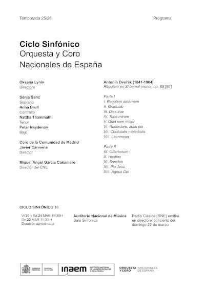 Nota actualizada: Oksana Lyniv debuta al frente de la OCNE con el «Réquiem» de Dvořák
