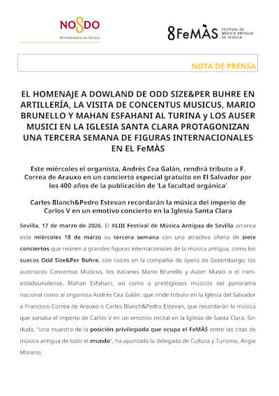 Homenaje a Dowland, Concentus Musicus y grandes figuras en la tercera semana del FeMÀS