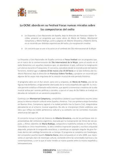 La OCNE aborda en su Festival Focus nuevas miradas sobre las compositoras del exilio