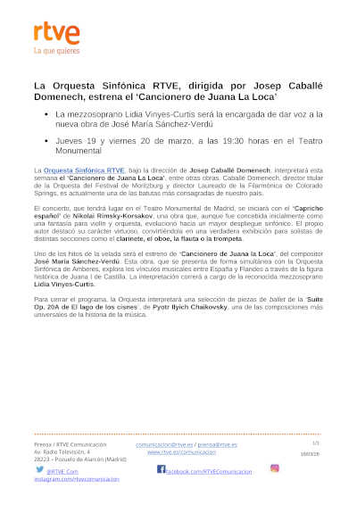 Josep Caballé dirige a la Orquesta Sinfónica RTVE: virtuosismo ruso y creación contemporánea