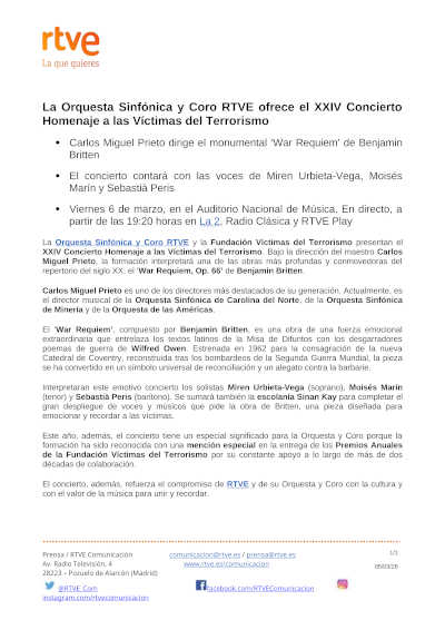 Actualizada: Los Reyes presiden el XXIV Concierto Homenaje a las Víctimas del Terrorismo de la Orquesta Sinfónica y Coro RTVE