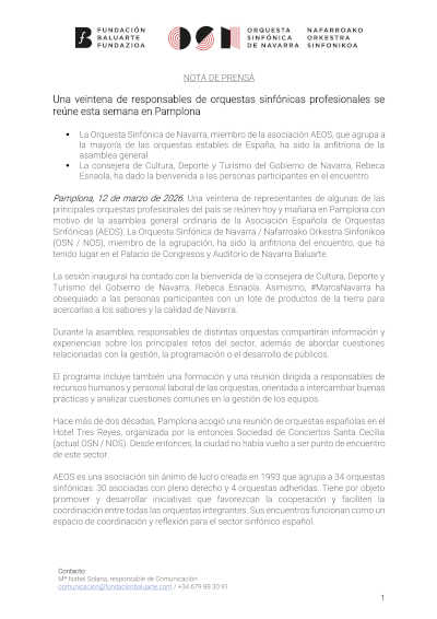 La Asociación Española de Orquestas Sinfónicas se reune en asamblea esta semana en Pamplona