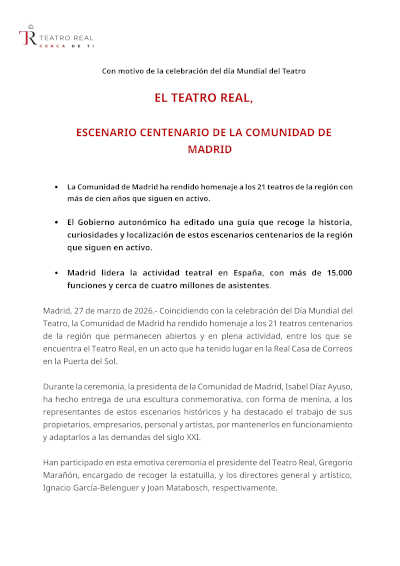 El Teatro Real, escenario centenario de la Comunidad de Madrid
