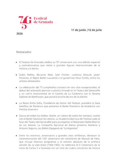 El Festival de Granada presenta en Madrid su 75ª edición