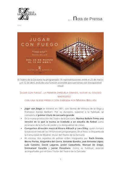 «Jugar con fuego» vuelve al coliseo madrileño con nueva producción de Marina Bollaín