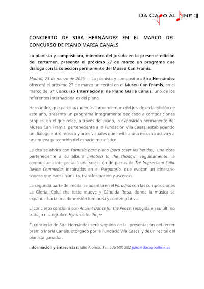 Concierto de Sira Hernández en el marco del Concurso de Piano María Canals