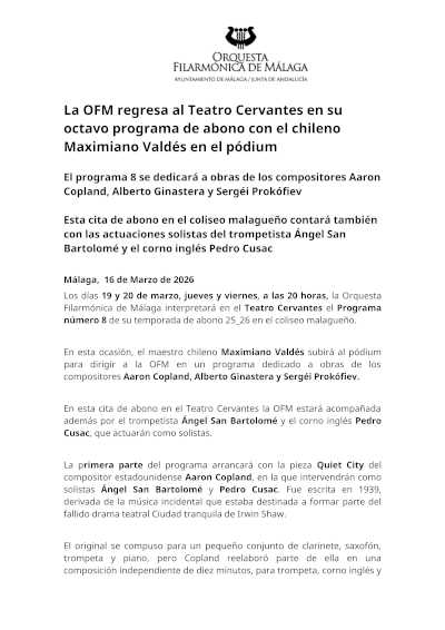 La OFM regresa al Teatro Cervantes en su octavo programa de abono con el maestro Maximiano Valdés