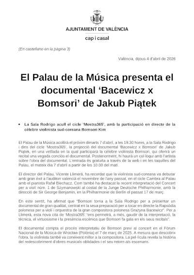 El Palau de la Música presenta el documental «Bacewicz x Bomsori» de Jakub Piątek