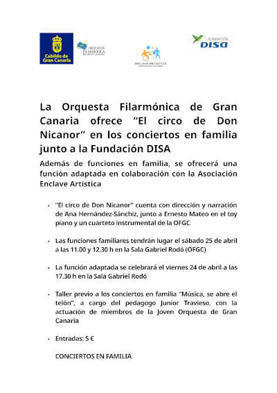 La Orquesta Filarmónica de Gran Canaria presenta El circo de Don Nicanor, una propuesta escénica y musical