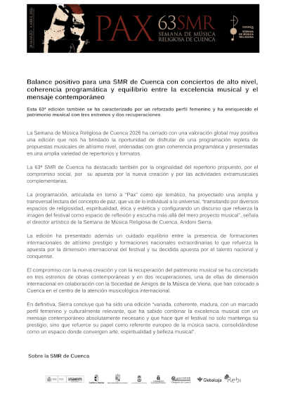 Balance de la 63ª Semana de Música Religiosa de Cuenca: “Pax”, estrenos y coherencia artística