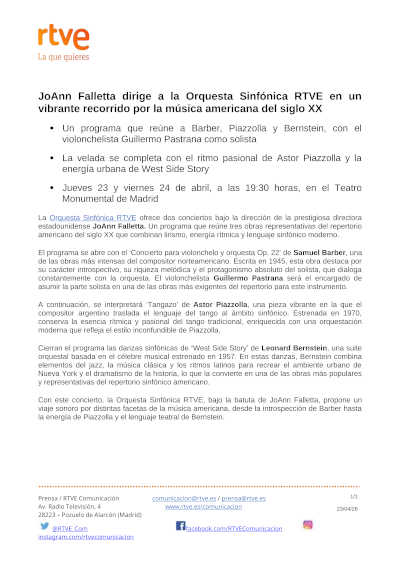 JoAnn Falletta dirige a la Orquesta Sinfónica RTVE en un vibrante recorrido por la música americana del siglo XX