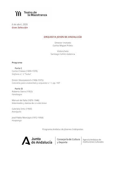 La Orquesta Joven de Andalucía regresa al Maestranza con un programa entre dos orillas