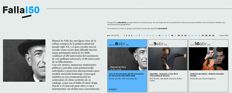 Fundación SGAE recuerda al compositor Manuel de Falla en el 150º aniversario de su nacimiento Fundación SGAE recuerda al compositor Manuel de Falla en el 150º aniversario de su nacimiento