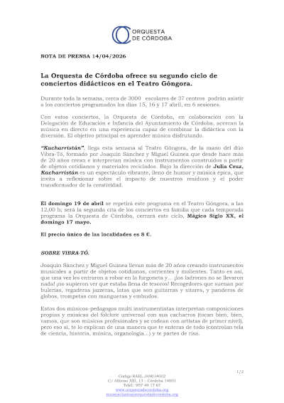 La Orquesta de Córdoba ofrece su segundo ciclo de conciertos didácticos en el Teatro Góngora