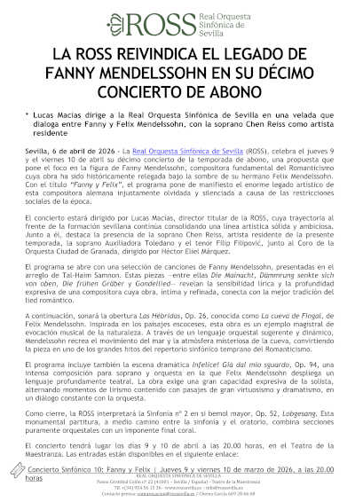 La ROSS reinvidica el legado de Fanny Mendelssohn en su décimo concierto de abono