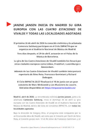 Janine Jansen inicia en Madrid su gira europea con las Cuatro Estaciones de Vivaldi y entradas agotadas