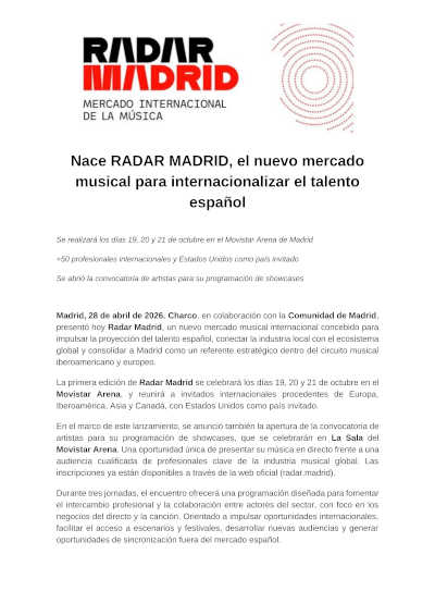 Madrid refuerza su papel como hub musical internacional con el lanzamiento de Radar Madrid