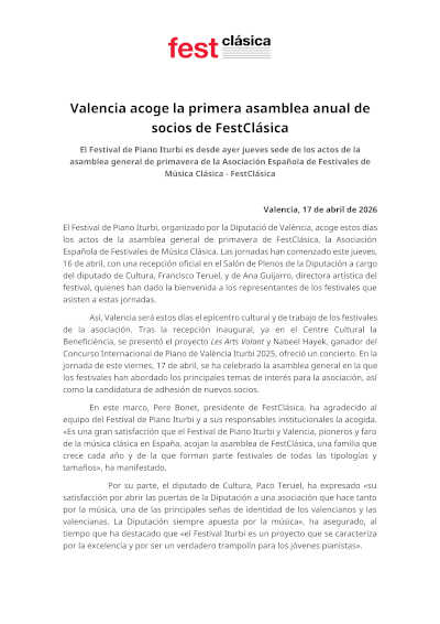 Valencia acoge la primera asamblea anual de socios de FestClásica