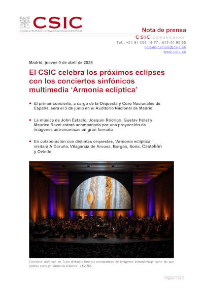 Música sinfónica y astronomía se unen para acompañar los eclipses solares en España con OCNE y CSIC