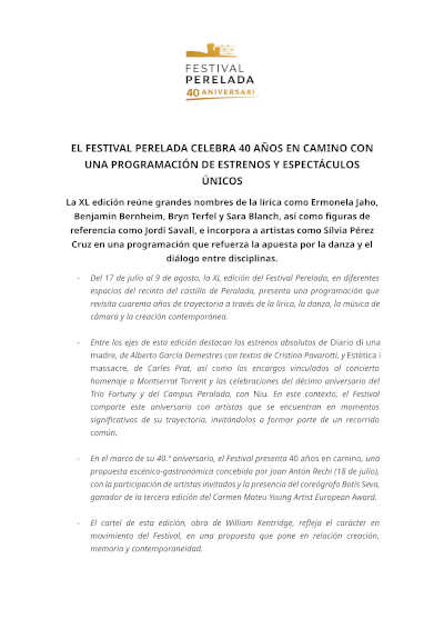 El Festival Peralada celebra 40 años con una edición marcada por estrenos, grandes voces y apertura a nuevos lenguajes