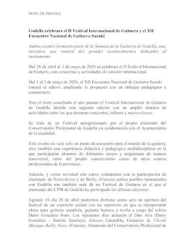 Godella consolida su Semana de la Guitarra con una segunda edición de proyección internacional y vocación pedagógica