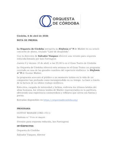 Latir de despedida: la Orquesta de Córdoba aborda la Novena de Mahler en versión de cámara