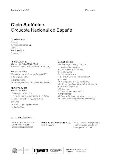 La Orquesta Nacional de España celebra a Falla con David Afkham, Bertrand Chamayou y María Toledo