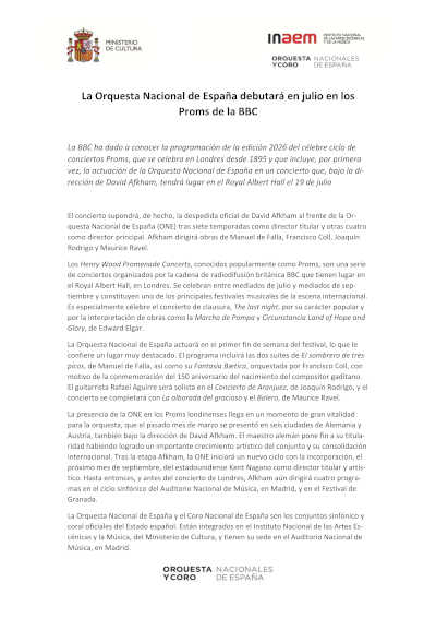 La Orquesta Nacional de España debutará en los Proms de la BBC con David Afkham