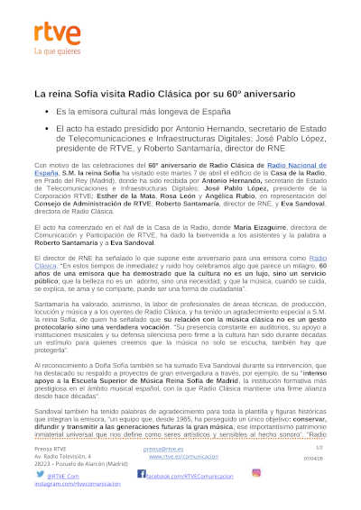 La reina Sofía visita la Casa de la Radio por el 60º aniversario de Radio Clásica