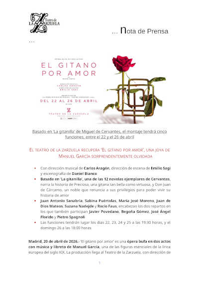 El teatro de la zarzuela recupera «El gitano por amor», una joya de Manuel García sorprendentemente olvidada