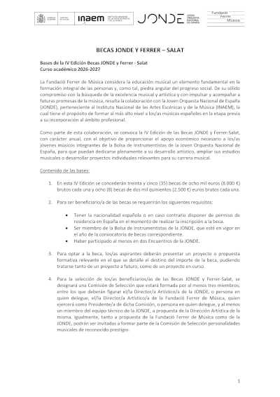 El INAEM y la Fundació Ferrer de Música impulsan una nueva edición de las Becas JONDE