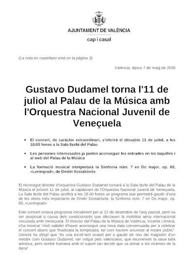 Gustavo Dudamel vuelve al Palau de la Música con la Orquesta Nacional Juvenil de Venezuela