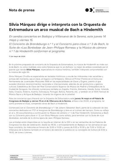 Silvia Márquez dirige e interpreta con la Orquesta de Extremadura un arco musical de Bach a Hindemith