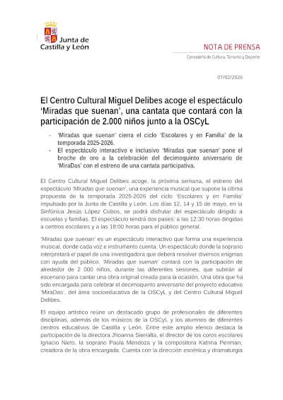El Centro Cultural Miguel Delibes acoge «Miradas que suenan», una cantata de 2.000 niños junto a la OSCyL