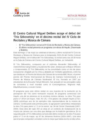 El Trío Sitkovetsky protagoniza el Ciclo de Recitales y Música de Cámara del Centro Cultural Miguel Delibes