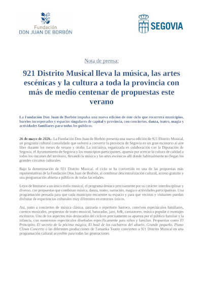 921 Distrito Musical lleva la cultura a Segovia este verano 921 Distrito Musical lleva la cultura a Segovia este verano