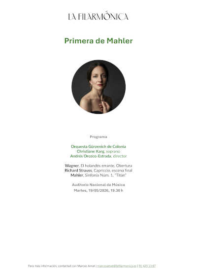 La Filarmónica clausura su temporada con la Orquesta Gürzenich de Colonia y la Primera de Mahler