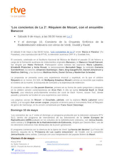 «Los conciertos de La 2»: “Hacia el Paraíso”, concierto con obras de Arvo Pärt, J. S. Bach y Mozart