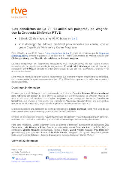 «Los conciertos de La 2» dedica a Wagner y a la música medieval un fin de semana «Los conciertos de La 2» dedica a Wagner y a la música medieval un fin de semana