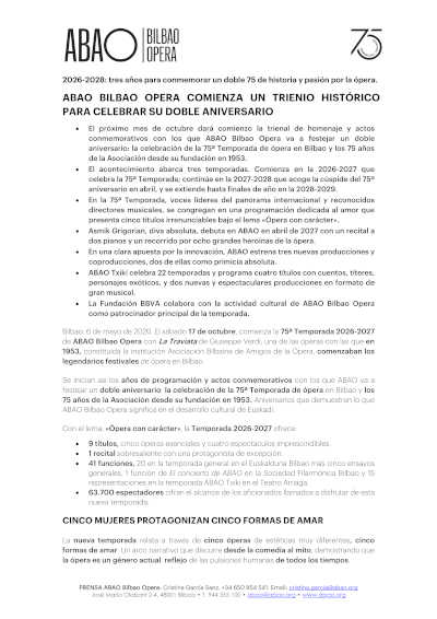 ABAO Bilbao Opera celebra su 75º aniversario con un trienio histórico