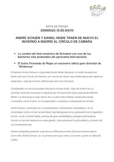 Andrè Schuen y Daniel Heide traen de nuevo el invierno a Madrid y al Círculo de Cámara