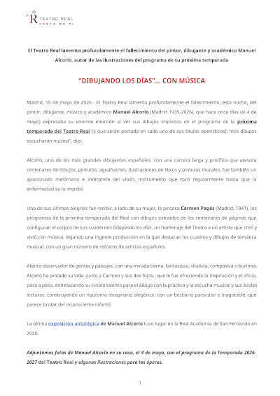 El Teatro Real lamenta profundamente el fallecimiento de Manuel Alcorlo