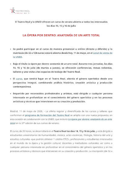 Curso «La ópera por dentro: anatomía de un arte total», del Teatro Real y la UNED