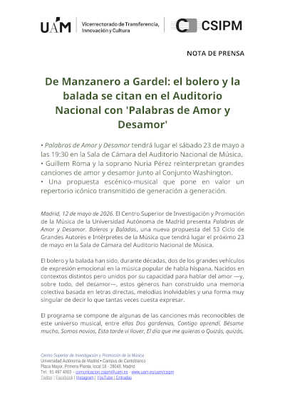 «Palabras de Amor y Desamor»: de Manzanero a Gardel, el bolero y la balada se citan en el Auditorio Nacional