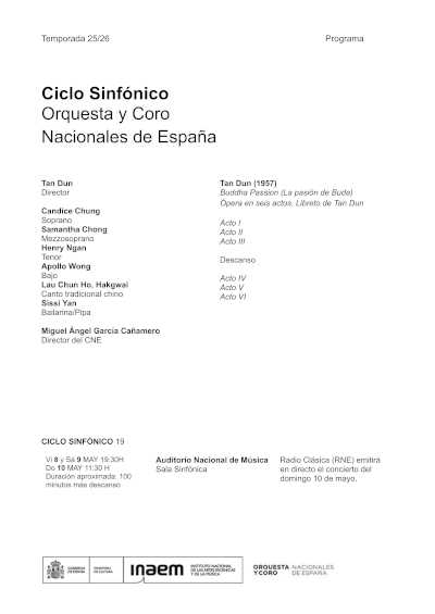 Tan Dun dirige a la OCNE en el estreno en España de su monumental Pasión de Buda